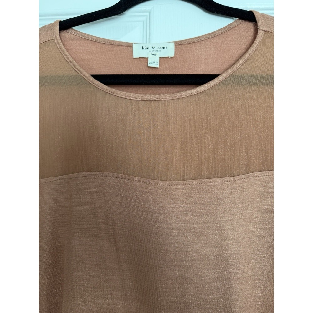 Kim & Cami Terracotta Flutter Sleeve Top Sheer Mesh Yoke Blouse Size Large - Picture 3 of 8
